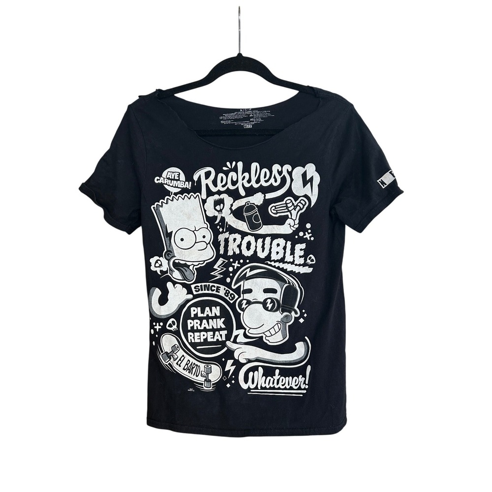 The Simpsons Bart Milhouse Reckless Trouble Distressed Graphic T Shirt Mens S